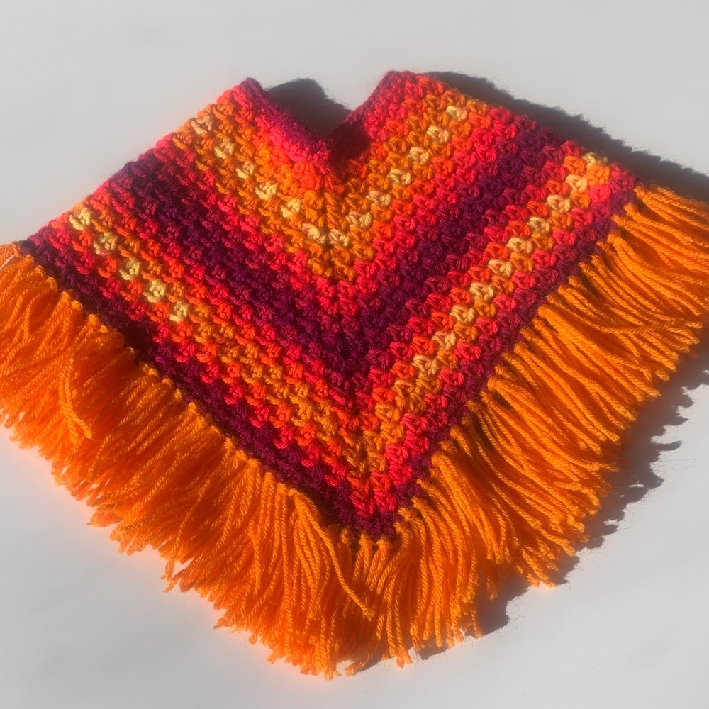 Vibrant Multicolor Kids Poncho with Fringe